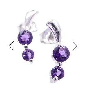 Vintage 9ct White Gold Amethyst Earrings. UK hallmarks on post. Pristine.